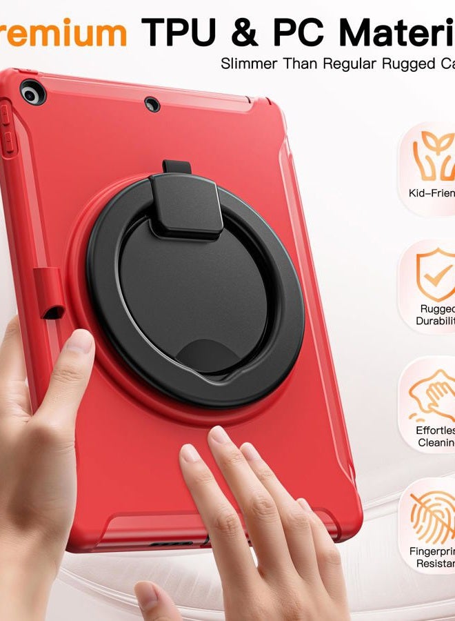 BATYUE iPad 9th/ 8th/ 7th Generation Case (iPad 10.2 Case 2021/2020/2019) with Screen Protector,Rugged Case with Rotating Stand/Pencil Holder/Pencil Cap Holder (Red) - Image 2