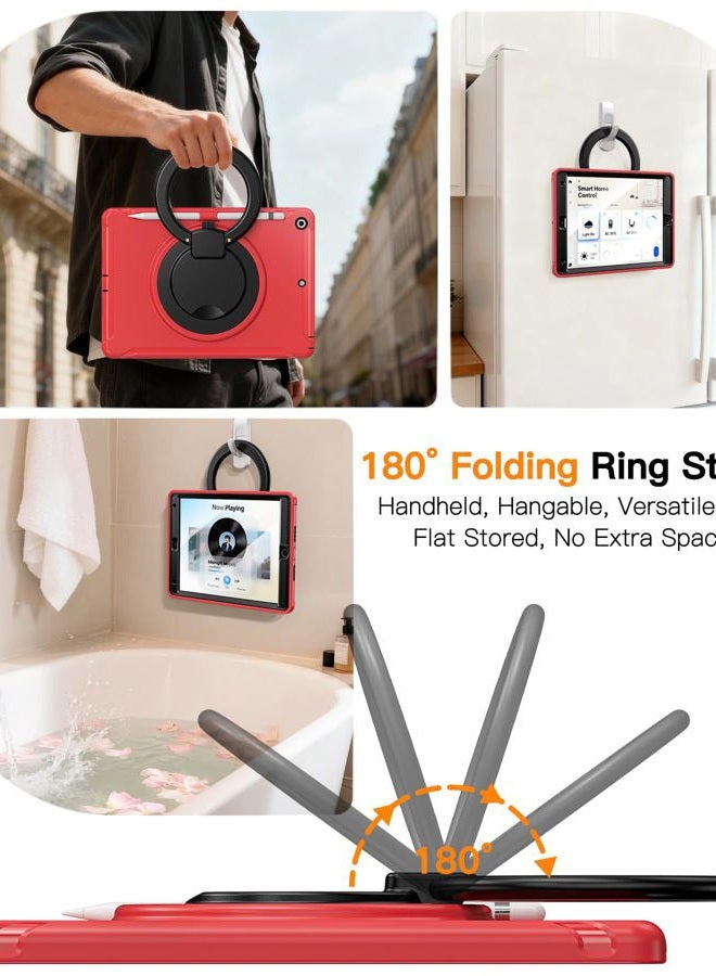 BATYUE iPad 9th/ 8th/ 7th Generation Case (iPad 10.2 Case 2021/2020/2019) with Screen Protector,Rugged Case with Rotating Stand/Pencil Holder/Pencil Cap Holder (Red) - Image 5