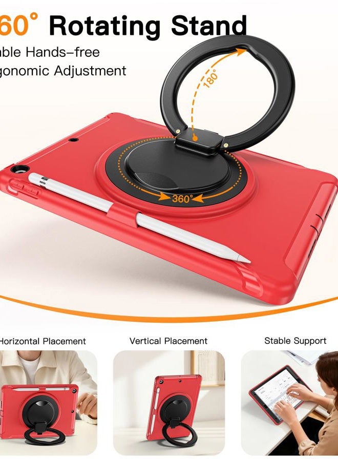 BATYUE iPad 9th/ 8th/ 7th Generation Case (iPad 10.2 Case 2021/2020/2019) with Screen Protector,Rugged Case with Rotating Stand/Pencil Holder/Pencil Cap Holder (Red) - Image 4