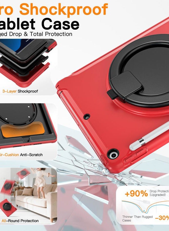 BATYUE iPad 9th/ 8th/ 7th Generation Case (iPad 10.2 Case 2021/2020/2019) with Screen Protector,Rugged Case with Rotating Stand/Pencil Holder/Pencil Cap Holder (Red) - Image 3