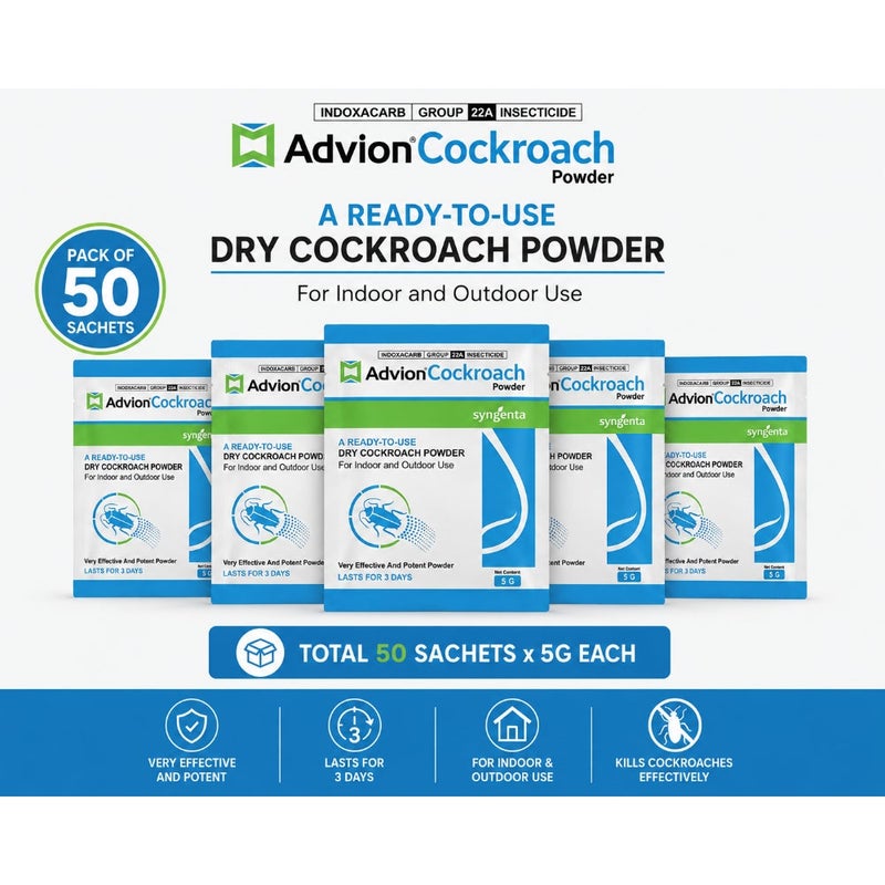 Advion Cockroach Powder 5g – Ready-to-Use Dry Cockroach Killer for Indoor & Outdoor Use (50 Sachets)