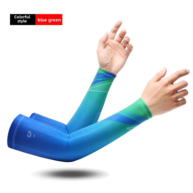 Unisex Ice Silk Sun Protection Arm SleevesColorful-blue to green a pair of ice sleeves Colorful-blue to green a pair of ice sleeves 