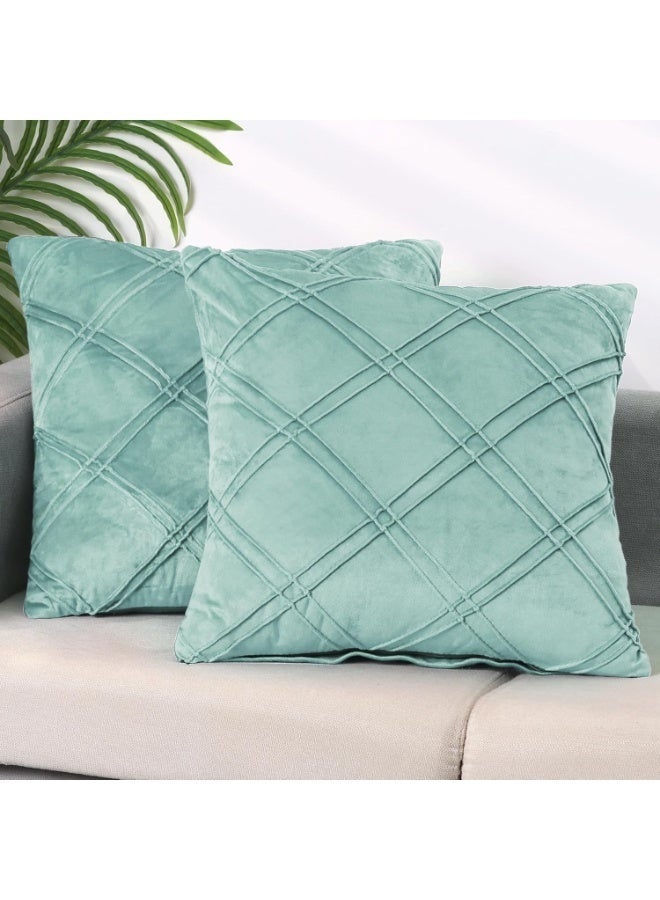 Arabest Set of 2 Soft Velvet Decorative Cushion Covers, Diamond Pattern Pillow Covers with Invisible Zipper Square Throw Pillow Cases for Sofa Car Patio Bedroom Living Room (45x45 cm, Light Blue) - Image 3