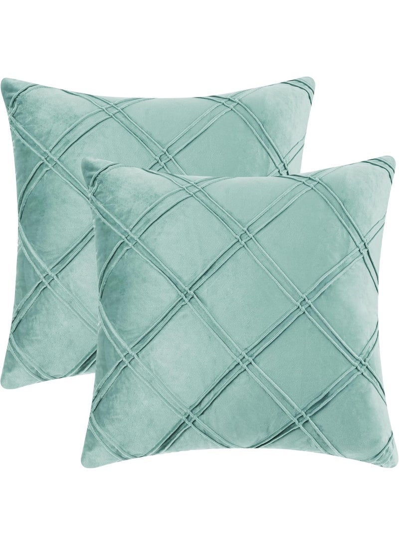 Arabest Set of 2 Soft Velvet Decorative Cushion Covers, Diamond Pattern Pillow Covers with Invisible Zipper Square Throw Pillow Cases for Sofa Car Patio Bedroom Living Room (45x45 cm, Light Blue) - Image 1