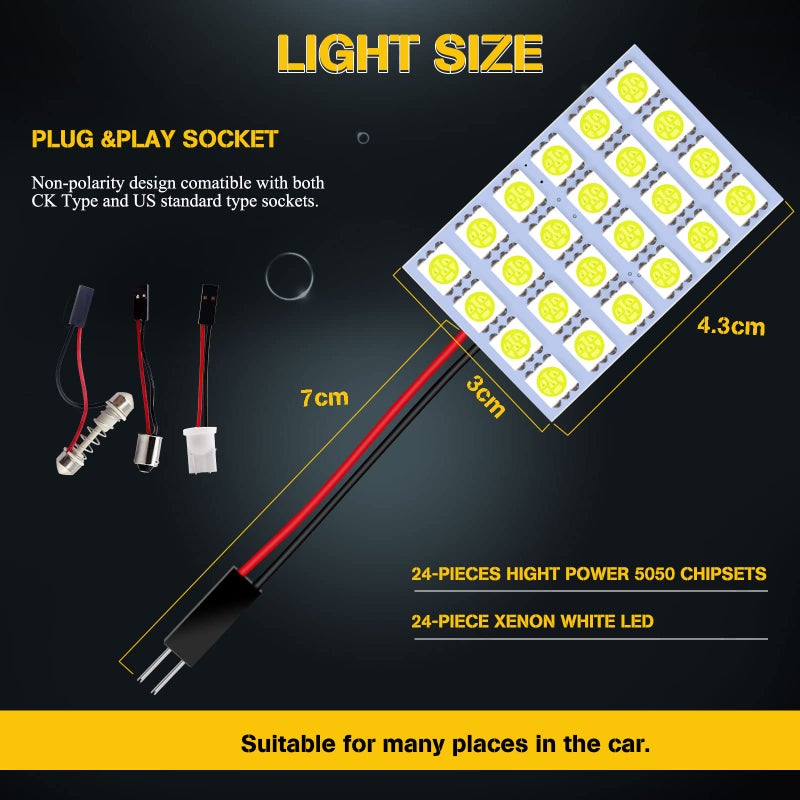 YM EBright YM E-Bright 5-Pack White 5050 24SMD Led Panel Dome Light Lamp Auto Car Reading Interior Lamp DC 12V With T10 / BA9S / Festoon Adapters - Image 4