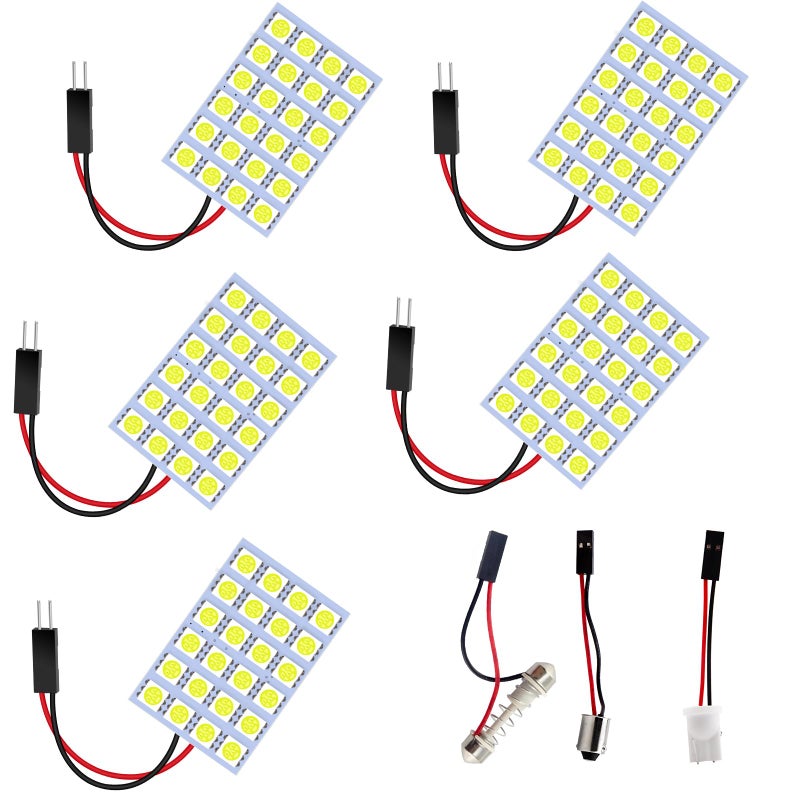 YM EBright YM E-Bright 5-Pack White 5050 24SMD Led Panel Dome Light Lamp Auto Car Reading Interior Lamp DC 12V With T10 / BA9S / Festoon Adapters - Image 1