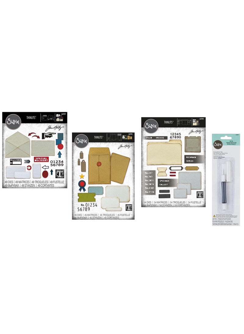 Tim Holtz Tim Holtz Sizzix Thinlts Collector Postale Specimen 148 Total Dies 665926 665927 665930 Bundle of 3 Unique Die Sets Plus 1 Sizzix Die Pick 656390 