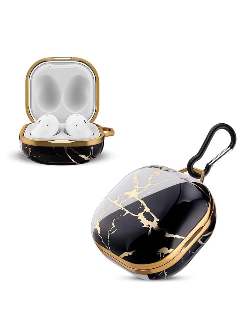Generic Stylish Full-Body TPU Case with Keychain for Samsung Galaxy Buds 2 Pro Live, Durable Shock Absorption Design in Black and White Marble  - Image 1