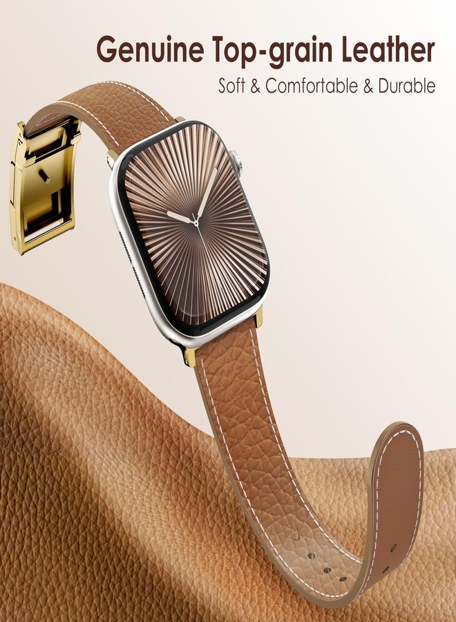 CHANCHY Leather Magnetic Watch Band Compatible with Apple Watch Bands 40mm 38mm 41mm 42mm 44mm 45mm 46mm, Top Grain Leather Dressy Band for Women Men iWatch Ultra SE Series 10/9/8/7/6/5/4/3/2/1 - Image 4