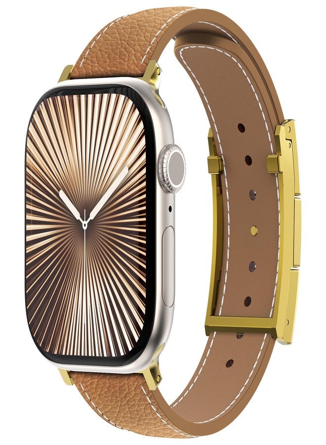 CHANCHY Leather Magnetic Watch Band Compatible with Apple Watch Bands 40mm 38mm 41mm 42mm 44mm 45mm 46mm, Top Grain Leather Dressy Band for Women Men iWatch Ultra SE Series 10/9/8/7/6/5/4/3/2/1 - Image 2