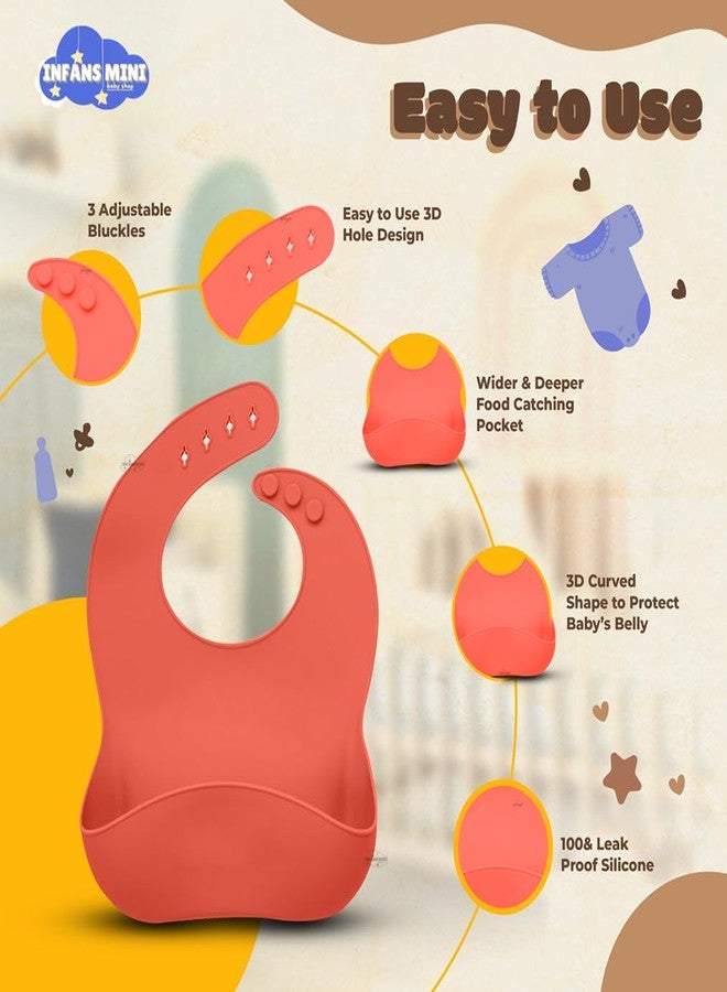 Infans Mini Silicone Baby Feeding Set 7 Pcs BPA-Free,Microwave Safe Tableware Kit for Babies & Toddlers Silicone Bib, Baby Cutleries and Tableware Set (Red) - Image 5