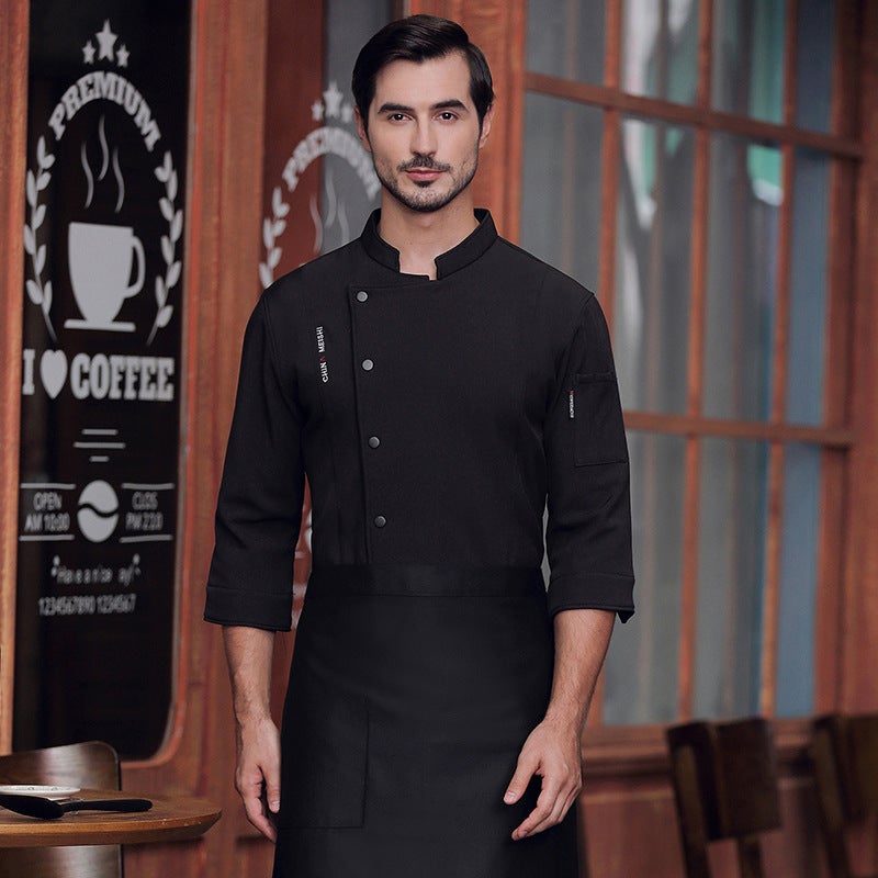 High-Grade Fleece-Lined Chef Overalls Men'S Mid-Sleeve Clothing Women'S El Western Restaurant Quality Kitchen Clothing Printed Seven-Point Sleeve - Image 1