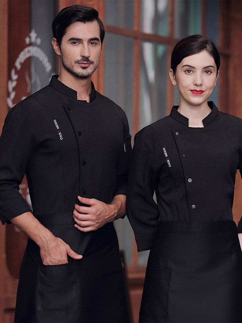 High-Grade Fleece-Lined Chef Overalls Men'S Mid-Sleeve Clothing Women'S El Western Restaurant Quality Kitchen Clothing Printed Seven-Point Sleeve - Image 4