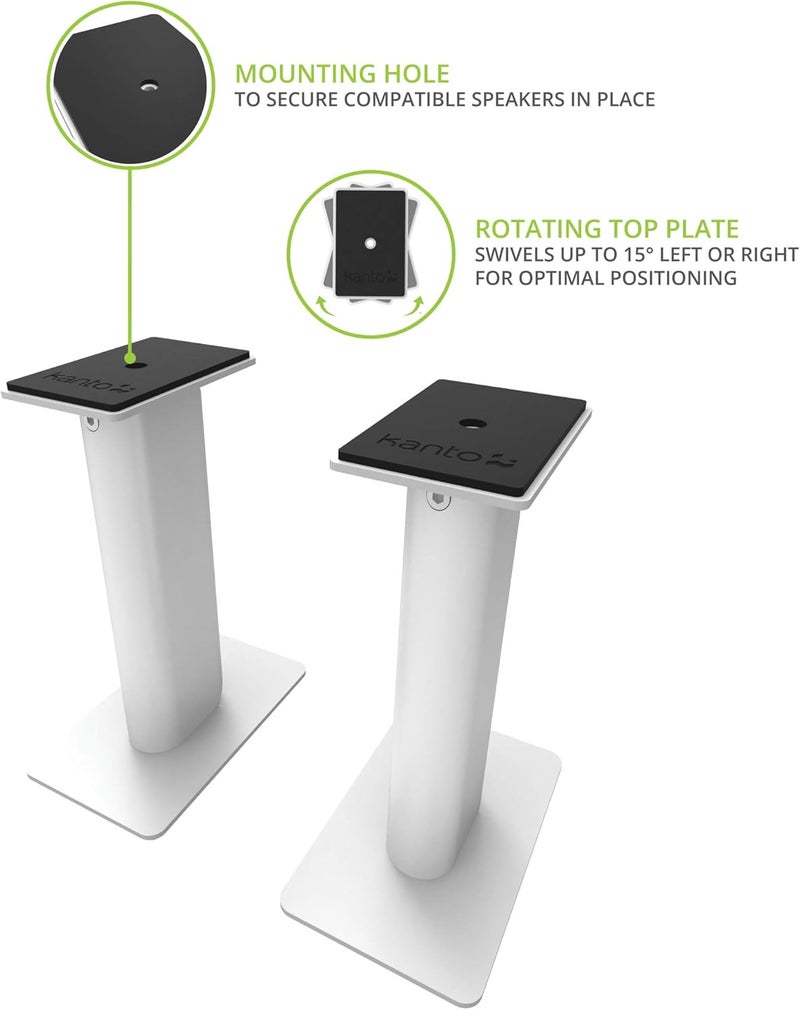 Kanto SP9W Desktop Speaker Stands for Small/Medium Bookshelf Speakers & Compact/Mid-Size 2”-4” Studio Monitors 8.3" Tall Pair White - Image 2
