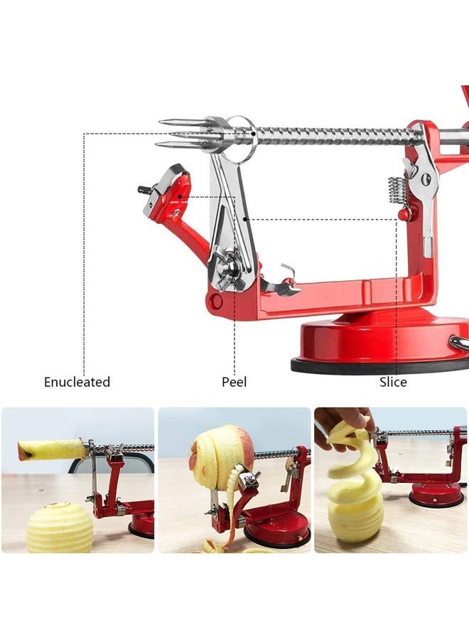 ACOTUM Apple Peeler, Stainless Steel Corer Slicer Durable Heavy Duty Die Cast Magnesium Alloy Peeler with Suction Base(Red) - Image 4