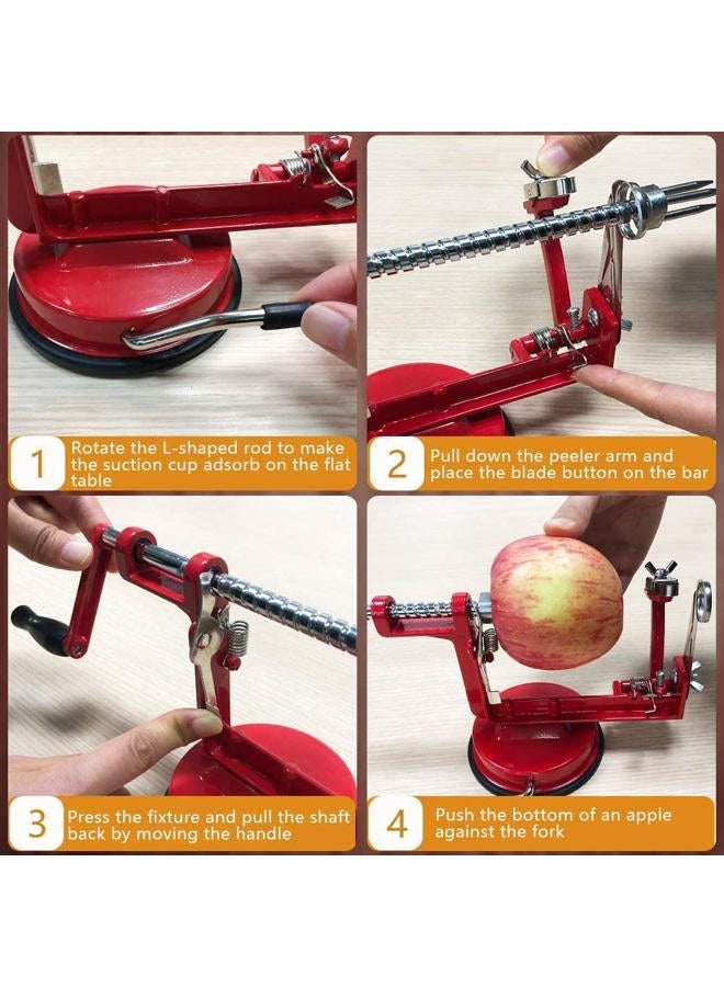 ACOTUM Apple Peeler, Stainless Steel Corer Slicer Durable Heavy Duty Die Cast Magnesium Alloy Peeler with Suction Base(Red) - Image 5