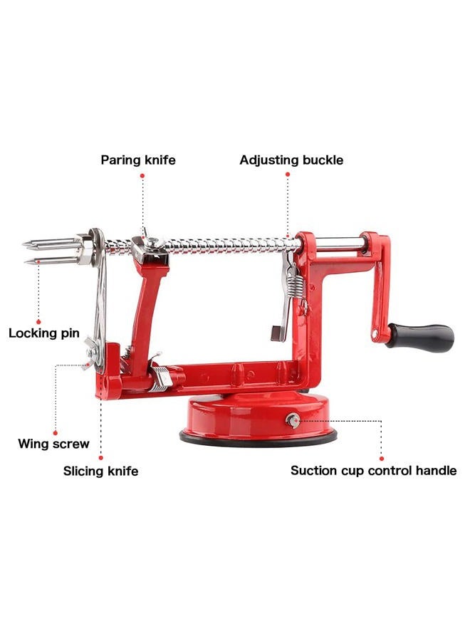 ACOTUM Apple Peeler, Stainless Steel Corer Slicer Durable Heavy Duty Die Cast Magnesium Alloy Peeler with Suction Base(Red) - Image 2