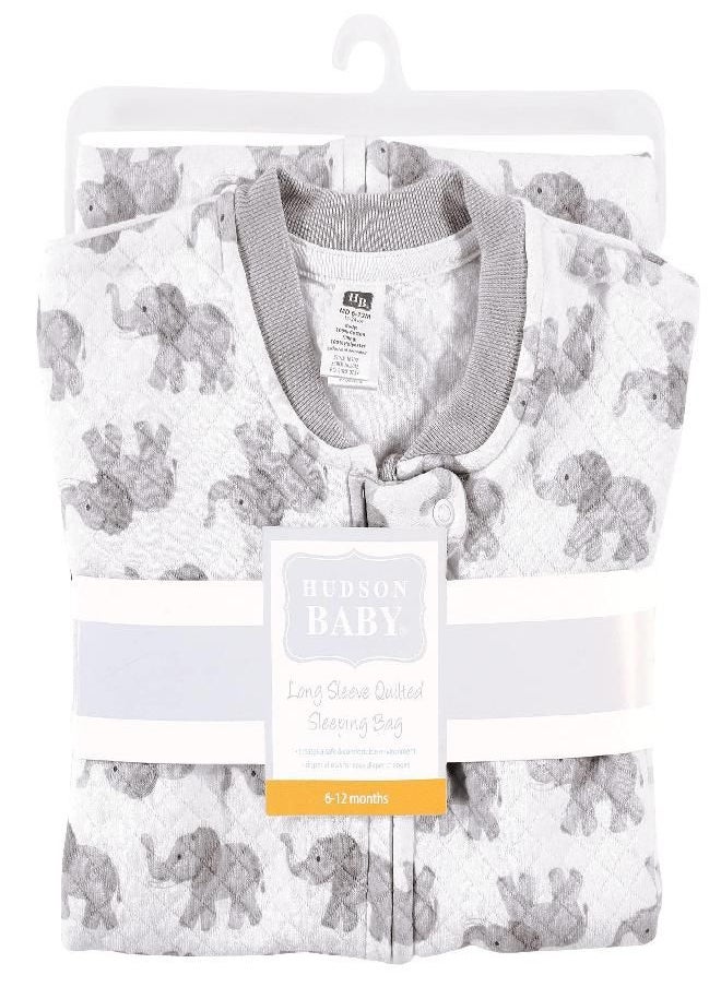 hudson baby - Hudson Baby Unisex Baby Premium Quilted Long Sleeve Sleeping Bag and Wearable Blanket, Gray Elephant, 12-18 Months - Image 1