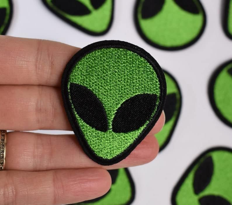 Daily Crafts Daily Crafts Iron on Patches Embroidered Applique Patches Stickers Badges Fabric and Assorted Size DIY Decoration Patches Sew on Clothes Jacket Shoes Bag Cap Kids Adults Green Alien Head  - Image 4