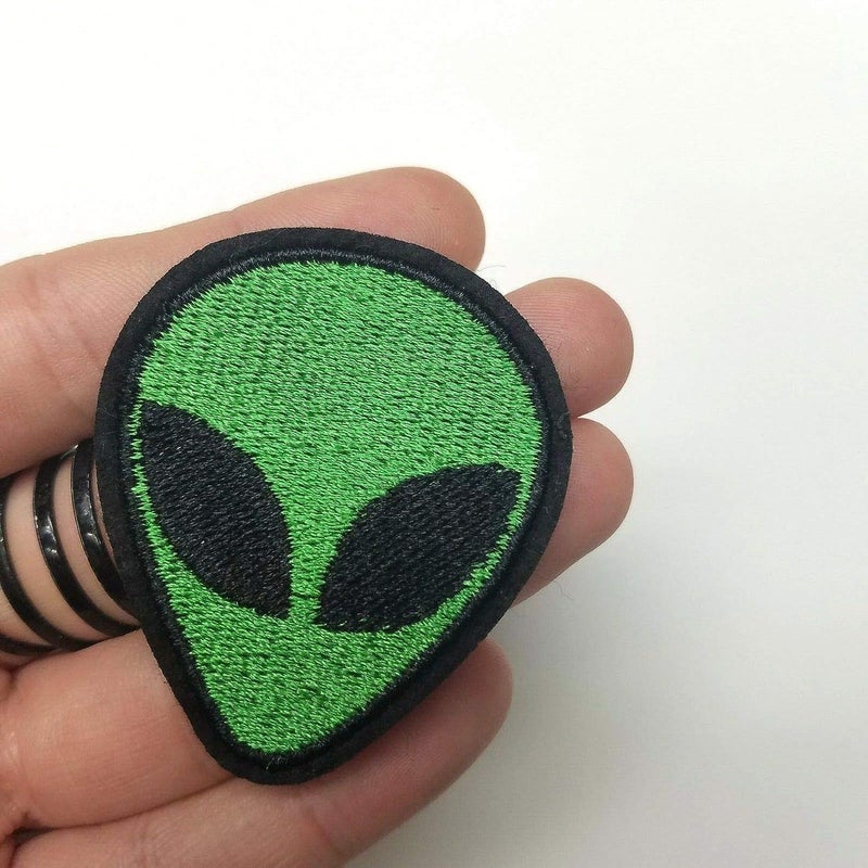 Daily Crafts Daily Crafts Iron on Patches Embroidered Applique Patches Stickers Badges Fabric and Assorted Size DIY Decoration Patches Sew on Clothes Jacket Shoes Bag Cap Kids Adults Green Alien Head  - Image 5