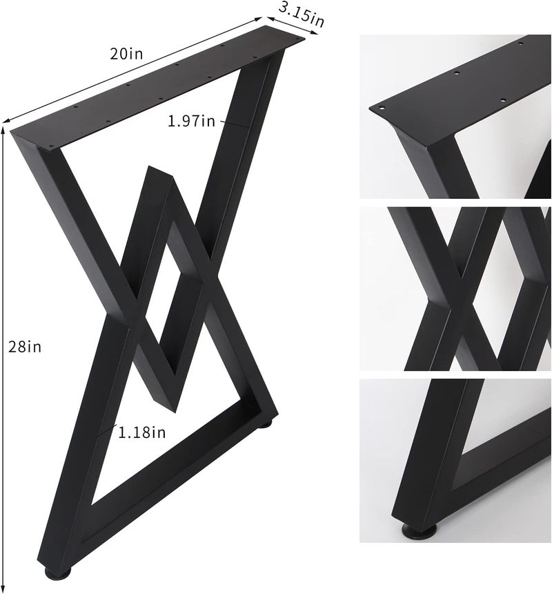Cartvilla Cartvilla Metal Table Legs Heavy Duty Industrial Table Base 28 inch Height 20 inch Wide Black Metal Furniture Legs Modern Dining Coffee Table Legs DIY Desk Legs only Legs Pack of 2 - Image 2
