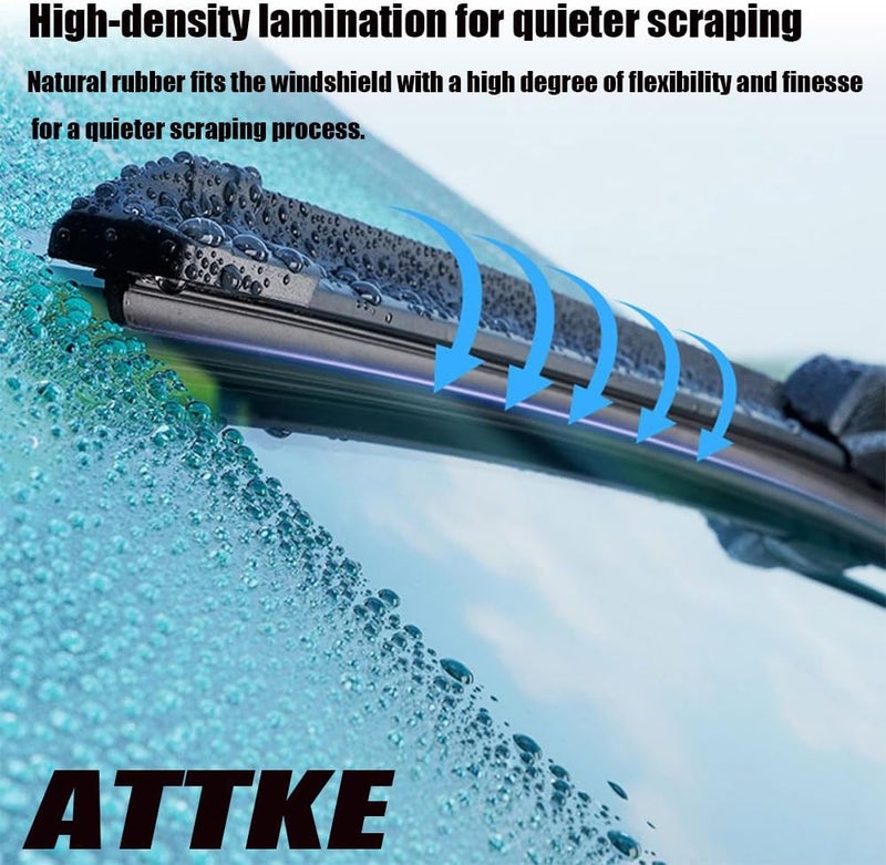 ATTKE All Weather Wiper Blades, 26” + 17” Front Wiper and 12” Rear Wiper Blades for Honda CR-V CRV 2017 2018 2019 2020 2021 2022, OE Genuine Style (Pack of 3) - Image 4