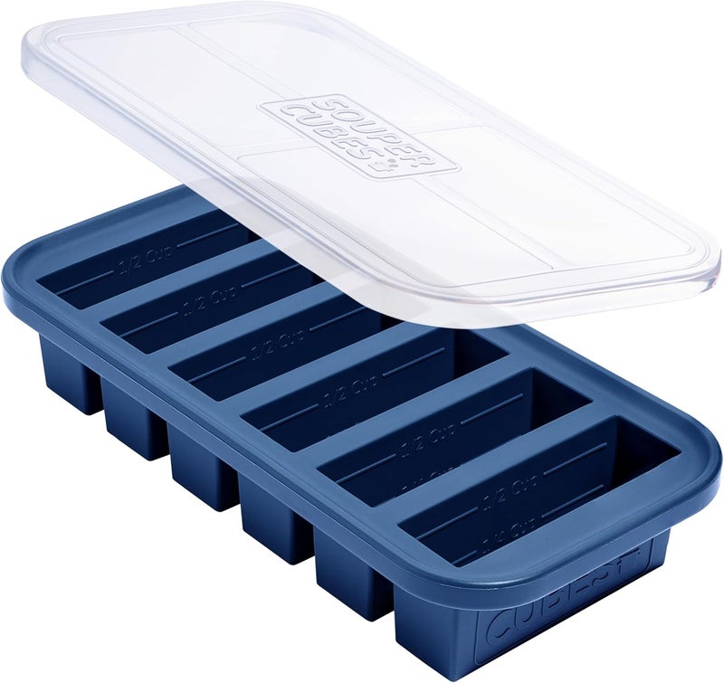 Souper Cubes 1/2 Cup Silicone Freezer Tray With Lid - Easy Meal Prep Container and Kitchen Storage Solution - Silicone Mold for Soup and Food Storage - Blueberry – 1-Pack | 100% Platinum-Cured Silicone Freezer Cube, Oven & Microwave Safe, Perfect for Freezing Broth, Sauces, Sides and More - Image 1