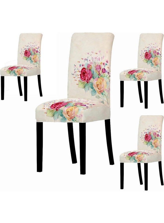 Styleys Styleys Elastic Chair Cover Stretch Removable Washable Short Dining Chair Cover Protector Seat Slipcover (Set of 4, Beige Rose, SD3081) 