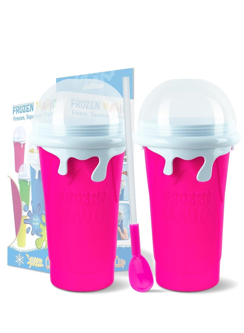 ELTRAZONE طقم أكواب صانع السلاش DIY من 2 - 500 مل باللون الوردي، أكواب قابلة لإعادة الاستخدام لصنع السلاش، الميلك شيك والسموذي بسرعة في المنزل - تجميد، ضغط، واستمتع في دقائق - خالية من BPA، ممتعة للأطفال والبالغين - Image 1