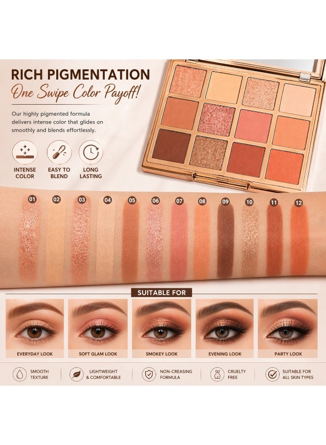 MOSH 12 Color Nude Eyeshadow Palette with Mirror – Matte & Shimmer Highly Pigmented Long Lasting Eye Makeup Kit, Blendable Natural Smokey & Glam Look for Daily & Party Use - Image 3