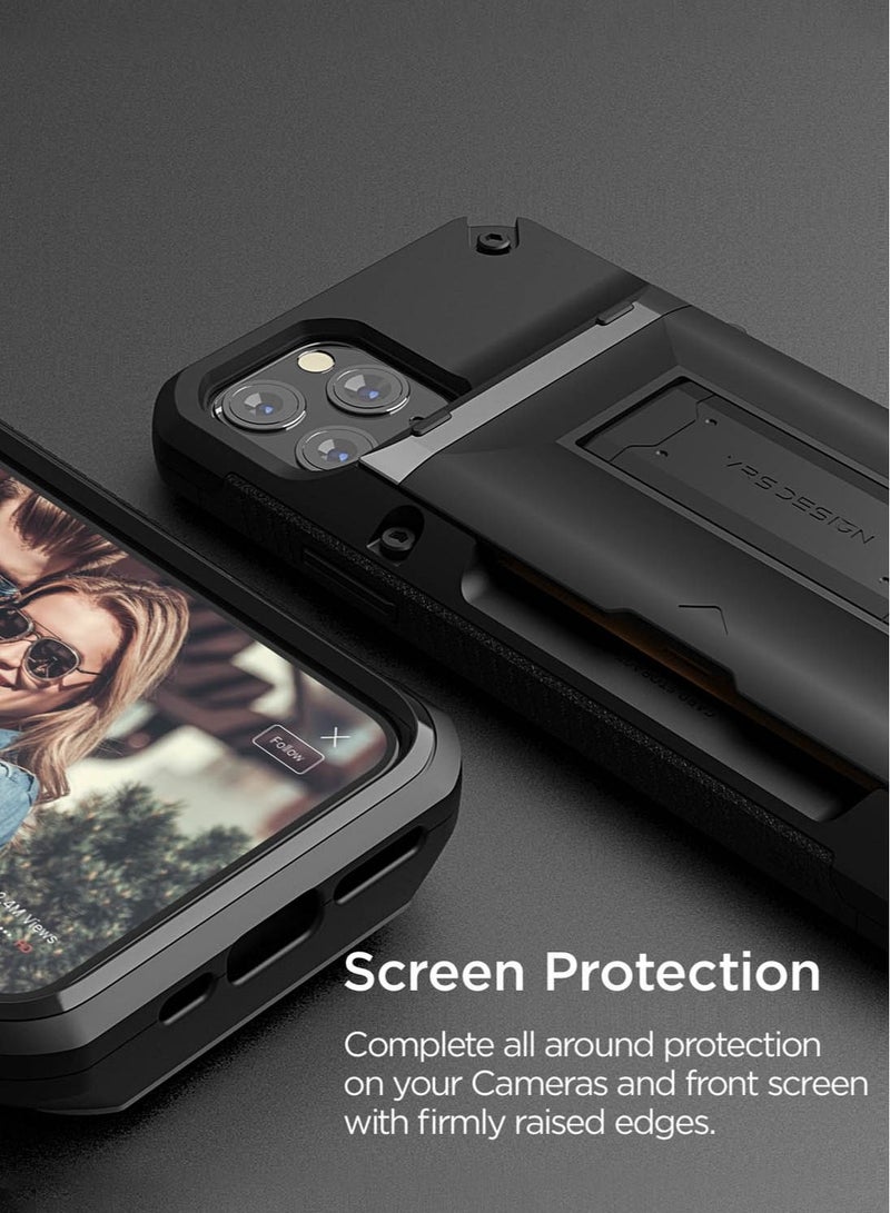 VRS Design Damda Glide Hybrid Wallet Case Cover for iPhone 11 PRO Semi Automatic Slider Credit Card Holder Slot (3-4 Cards) & Kickstand - Black  - Image 5