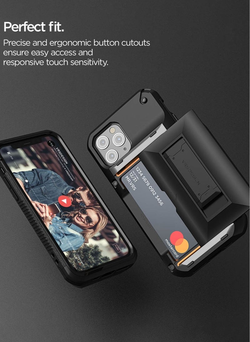 VRS Design Damda Glide Hybrid Wallet Case Cover for iPhone 11 PRO Semi Automatic Slider Credit Card Holder Slot (3-4 Cards) & Kickstand - Black  - Image 3