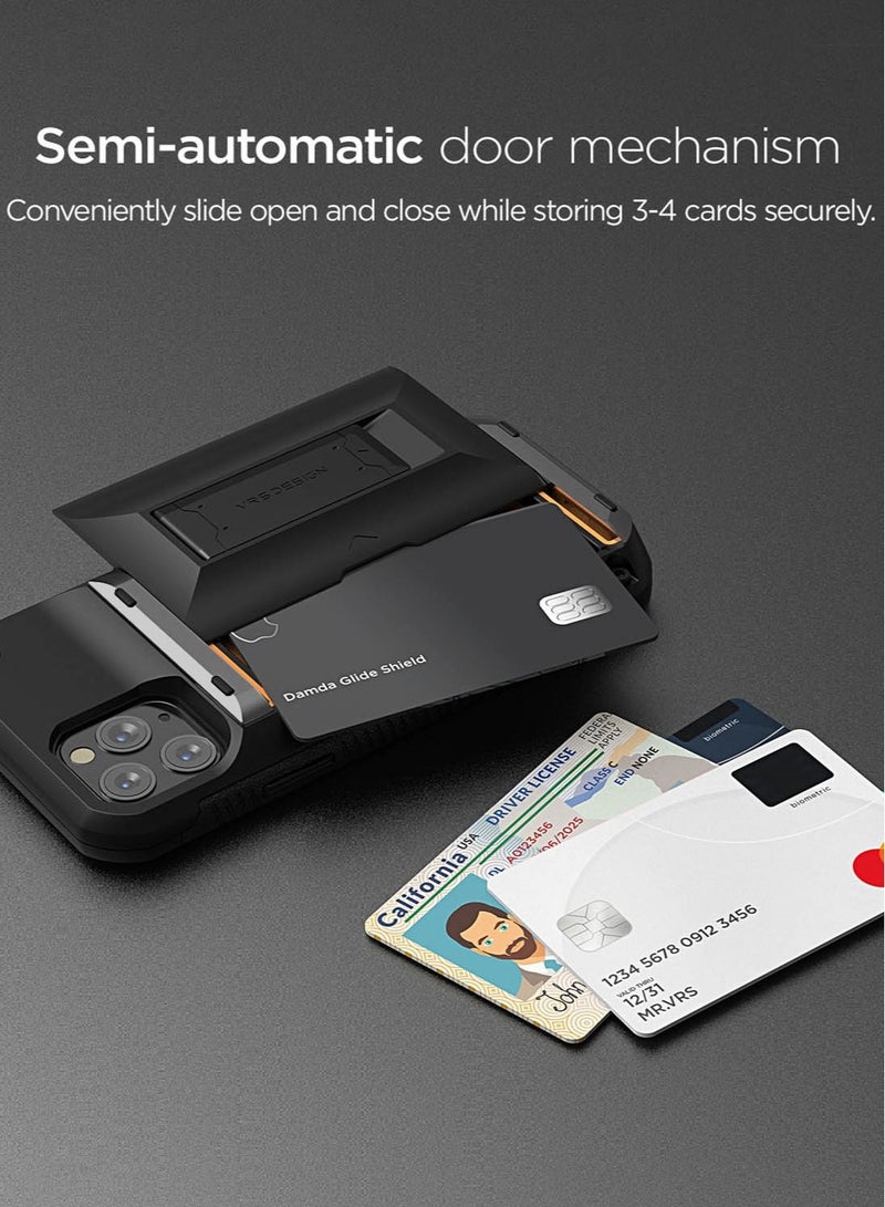 VRS Design Damda Glide Hybrid Wallet Case Cover for iPhone 11 PRO Semi Automatic Slider Credit Card Holder Slot (3-4 Cards) & Kickstand - Black  - Image 2
