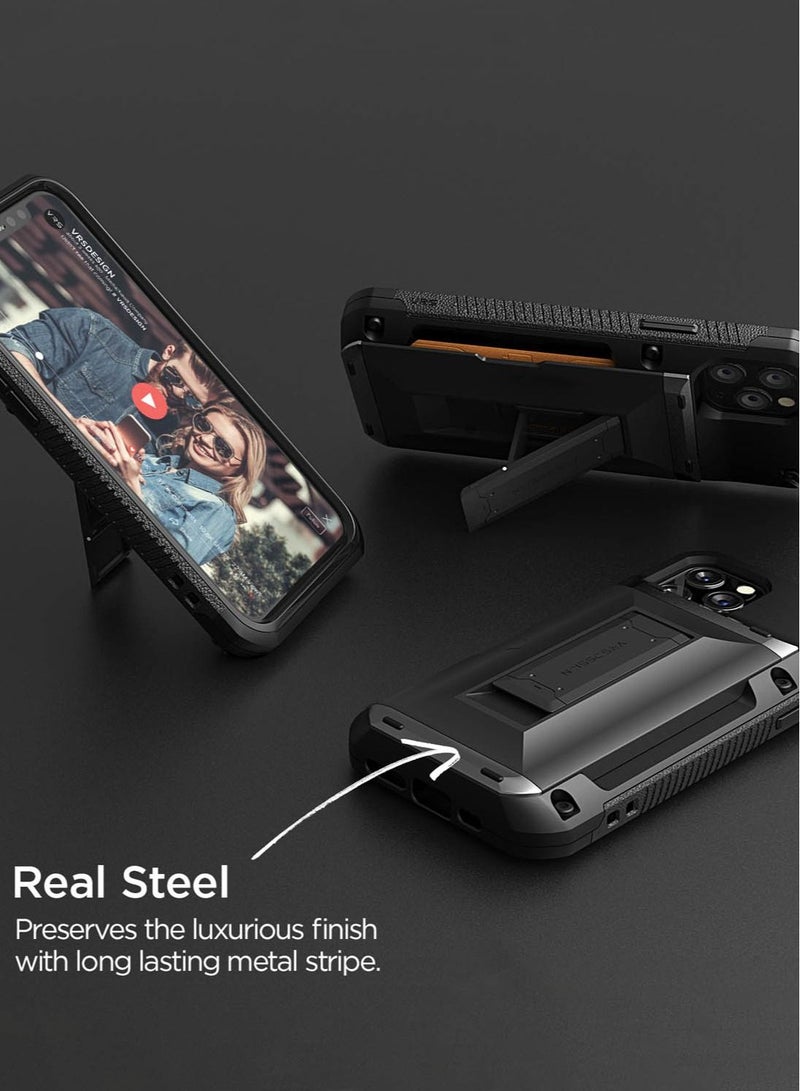 VRS Design Damda Glide Hybrid Wallet Case Cover for iPhone 11 PRO Semi Automatic Slider Credit Card Holder Slot (3-4 Cards) & Kickstand - Black  - Image 4