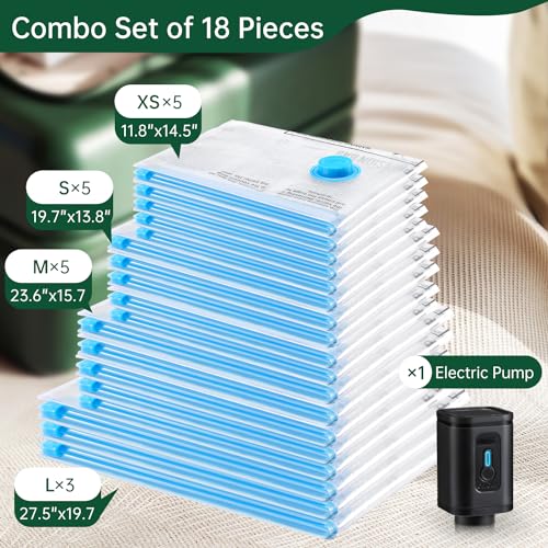 BRODI 18 Combo Pack Travel Vacuum Bags with Pump - Space Saver & Travel Essentials, Clothing & Luggage Vacuum Seal Bags - Image 2