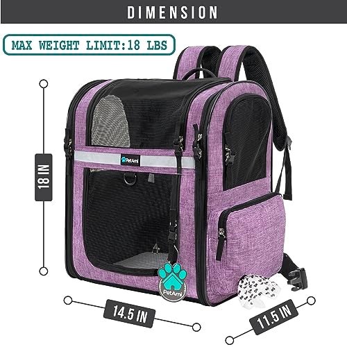PetAmi Dog Backpack Carrier For Small Large Cat Pet Puppies Ventilated Pet Hiking Backpack Travel Bag Airline Approved Cat Backpack Carrier Safety Back Support Camping Biking Max 18 lbs Purple - Image 3