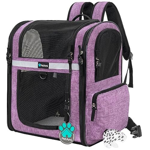 PetAmi Dog Backpack Carrier For Small Large Cat Pet Puppies Ventilated Pet Hiking Backpack Travel Bag Airline Approved Cat Backpack Carrier Safety Back Support Camping Biking Max 18 lbs Purple - Image 1