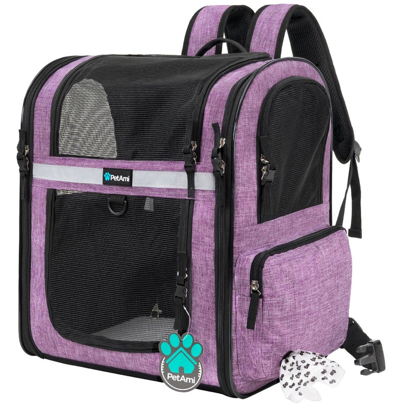 PetAmi Dog Backpack Carrier For Small Large Cat Pet Puppies Ventilated Pet Hiking Backpack Travel Bag Airline Approved Cat Backpack Carrier Safety Back Support Camping Biking Max 18 lbs Purple - Image 2