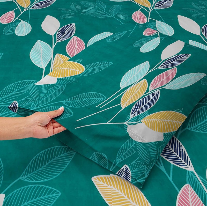 BSB HOME Premium 100% Microfiber Elastic Fitted Bedsheets with 2 Pillow Covers | Double Bed with All Around Elastic 180 TC Supersoft | for 78x72+10 Mattress (Floral, Dark Green) - Image 3