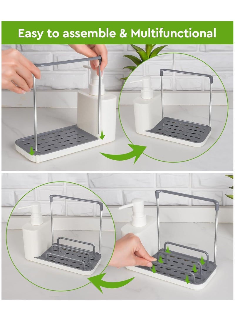 Hand and Dish Soap Dispenser Set with Tray, Dual Soap Dispenser with Sponge Holder and Dishcloth Holder 5-in-1 Organizer for Kitchen Sink Countertop Storage Organize - Useful Kitchen Gadgets (White) - Image 2