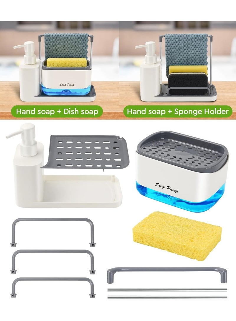 Hand and Dish Soap Dispenser Set with Tray, Dual Soap Dispenser with Sponge Holder and Dishcloth Holder 5-in-1 Organizer for Kitchen Sink Countertop Storage Organize - Useful Kitchen Gadgets (White) - Image 4