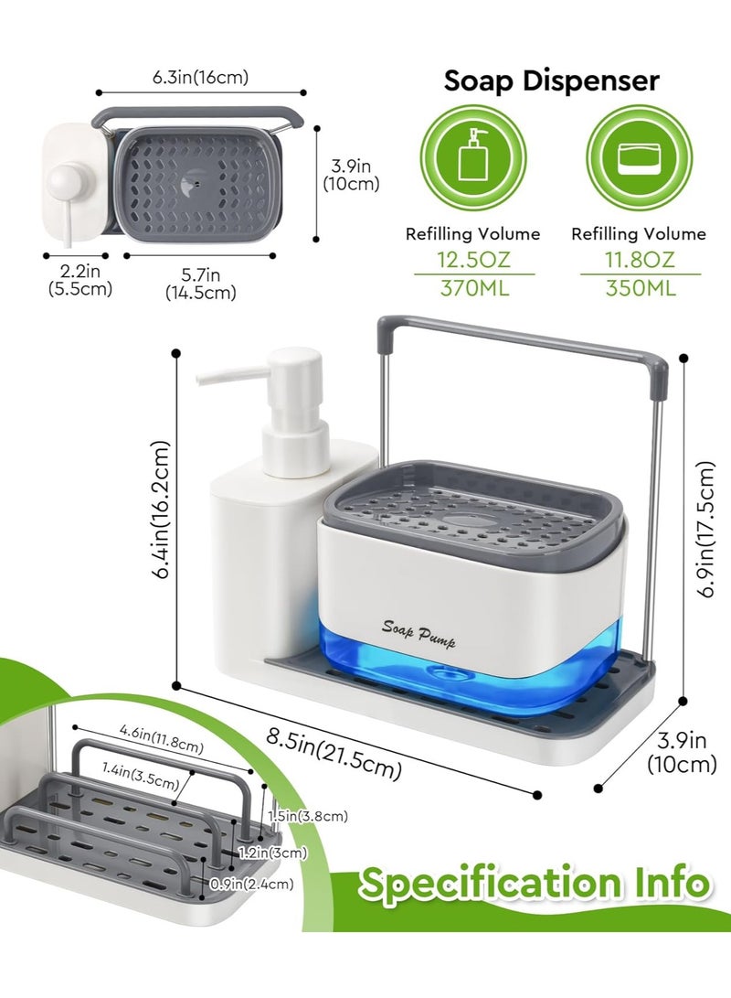 Hand and Dish Soap Dispenser Set with Tray, Dual Soap Dispenser with Sponge Holder and Dishcloth Holder 5-in-1 Organizer for Kitchen Sink Countertop Storage Organize - Useful Kitchen Gadgets (White) - Image 5