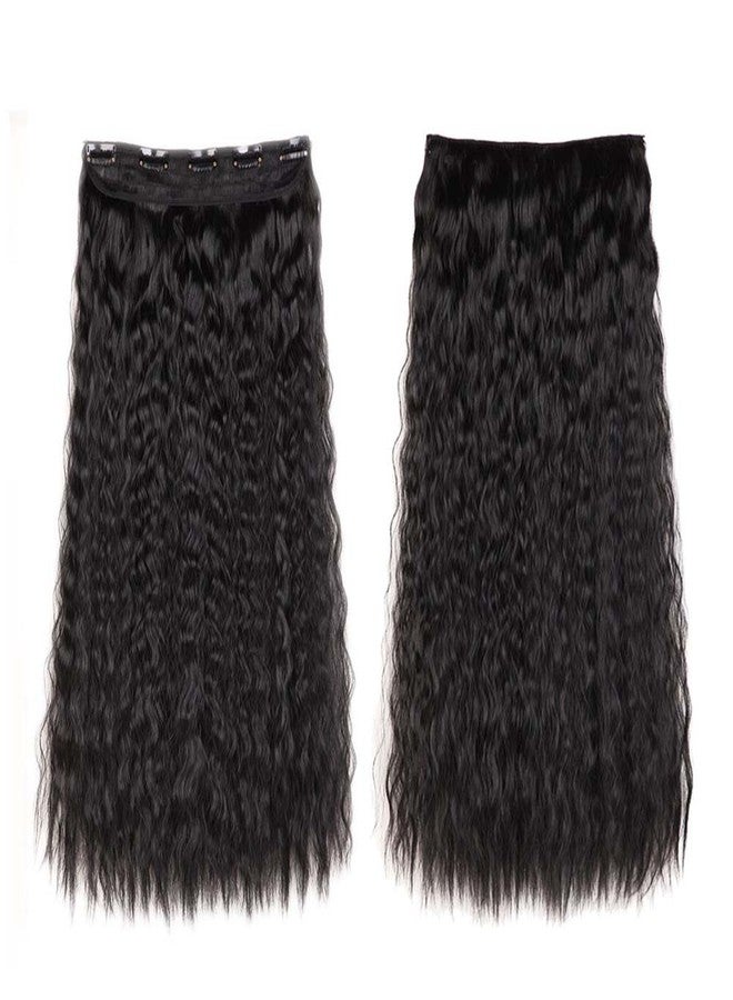 S-noilite® 22 Inches Fashion Long 3/4 Full Head Clip in Hair Extension Extensions One Piece 5 Clips (22" Corn Wave, Dark Black) - Image 2