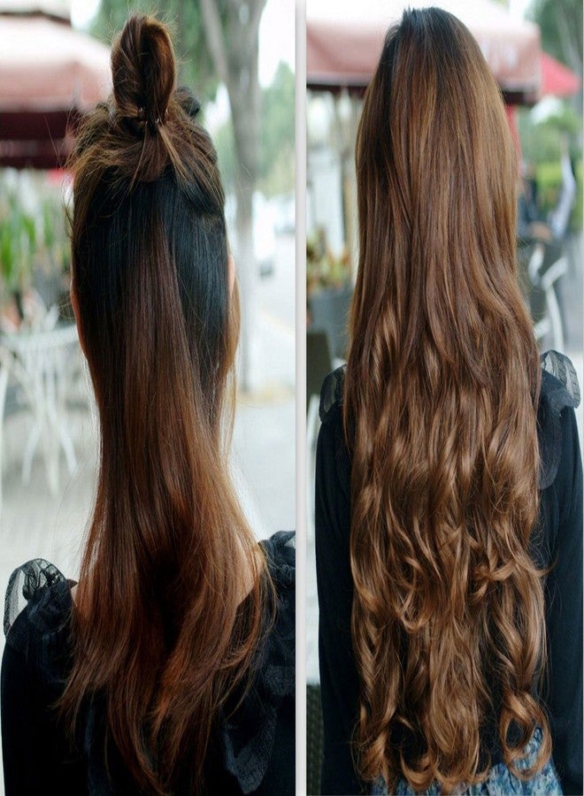 S-noilite® 22 Inches Fashion Long 3/4 Full Head Clip in Hair Extension Extensions One Piece 5 Clips (22" Corn Wave, Dark Black) - Image 5