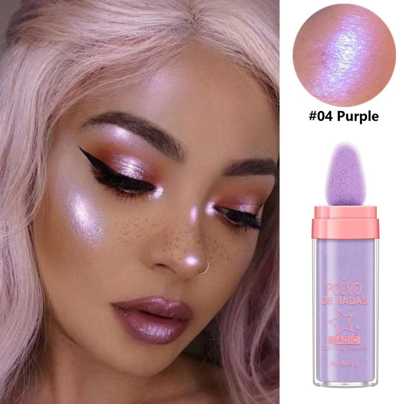 URQT Polvo De Hadas Fairy Highlight Patting Powder Highlighter Body Brightens the Natural Three-dimensional Face Powder Blusher (#04 Fantasy Purple) - Image 2