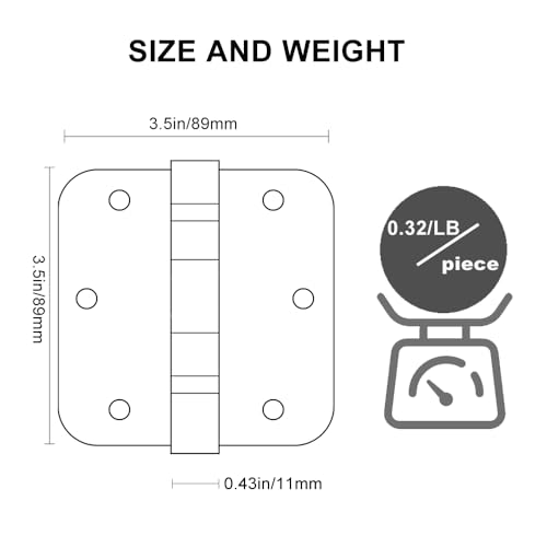 VOLUKA 6 Pack 35 Ball Bearing Door Hinges 35in x 35in Stainless Steel Door Hinges with 58 inch Radius Corner for Exterior Interior Doors Gold - Image 3