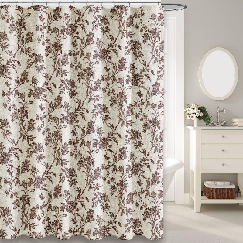 WOUVMA Brown Shower Curtain Floral Cotton Linen Cottagecore Shower Curtain for Bathroom 72"" W x 72"" L Boho Farmhouse - Image 4