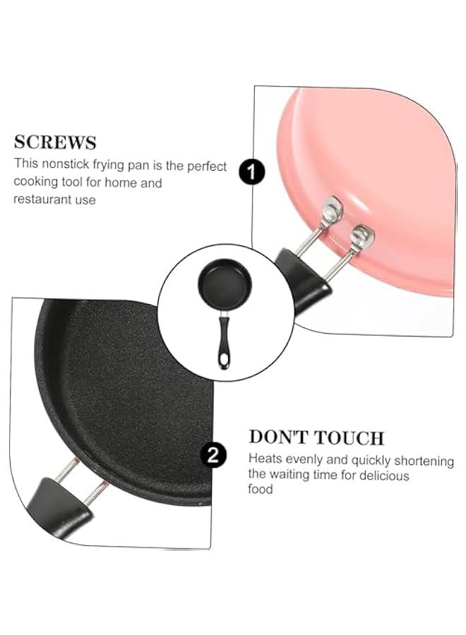Beauenty Mini Frying Pan Wok Pan Non Stick Egg Fry Pan Hex Clad Wok Omelette Frying Pan Paella Pan Ceramic Pan Stainless Steel Non Stick Frying Pans Nonstick Pan Child Bakeware Double Sided (Pink) - Image 4