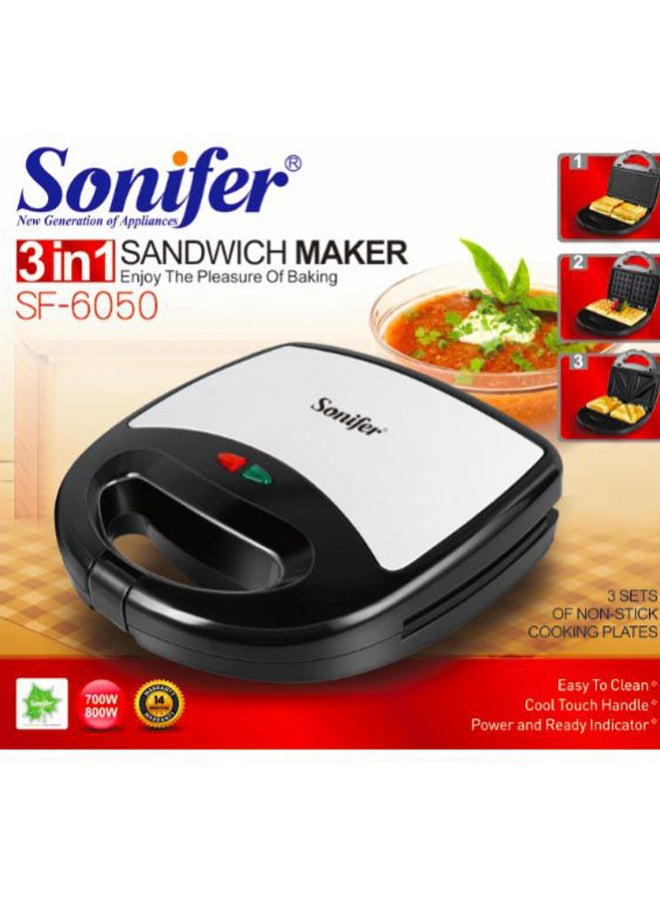 سونفير ماكينة صنع سندويشات 3 في 1 بقدرة 700 وات 700 W SF-6050 أسود - Image 4