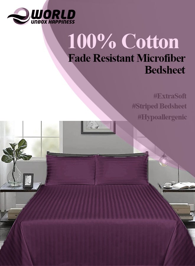 Eworld 3 Piece Luxury Purple Striped Bed Sheet Set with 1 Deep Pocket Fitted Sheet and 2 Pillowcases for Hotel and Home Crafted from Ultra Soft and Breathable For All Seasons Microfiber for Year-Round Comfort (Single/Double) - Image 5